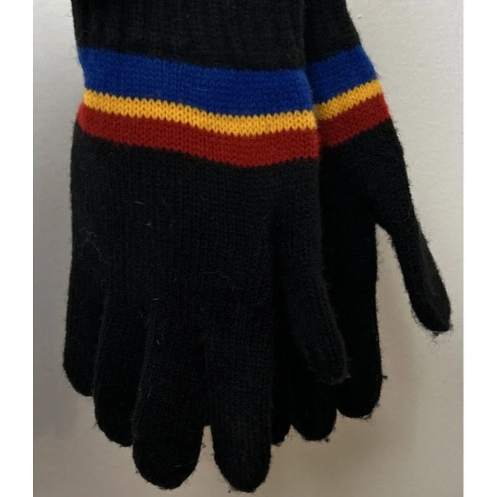 Vintage Eddie Bauer EBTEK GLOVES Striped Acrylic Made in USA Gaper Day Black